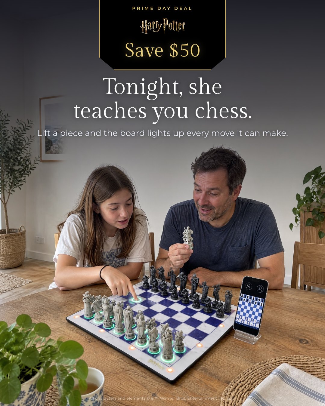 Tonight, she teaches you chess.